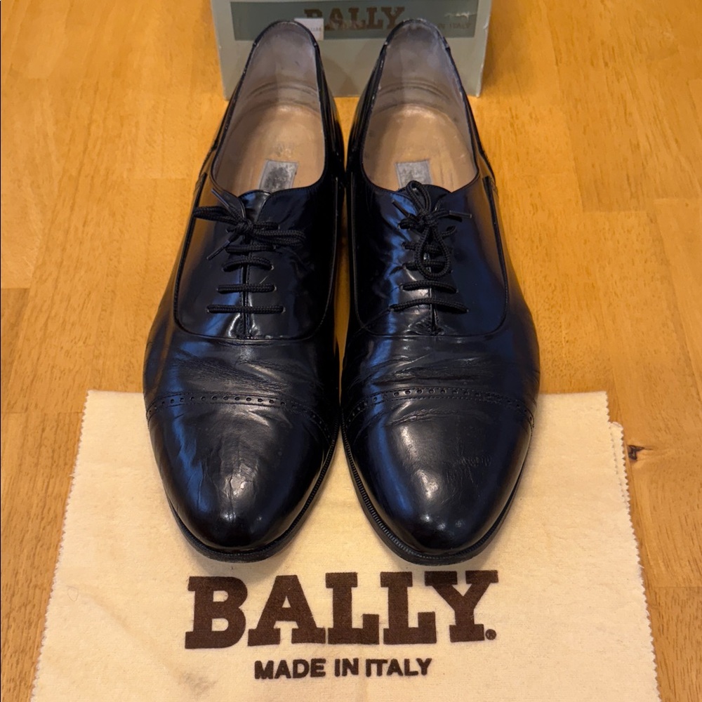 Bally Men's Classic Black Leather Oxfords. 13EE. Fits like American 13D.